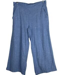 Dash Blue Linen Blend Wide Leg Cropped Pants Size Small